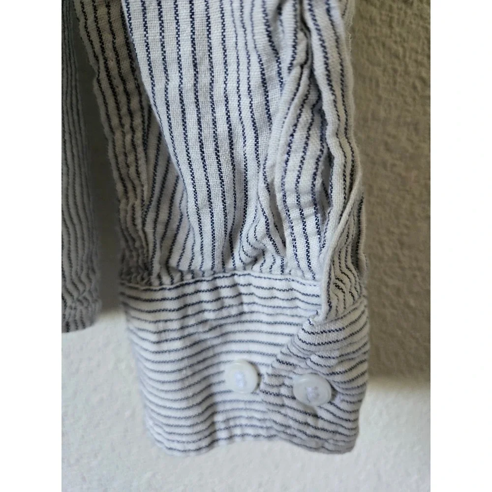 Banana Republic Mens L Slim Linen Blend Striped‎ Long Sleeve Shirt Gray White